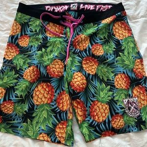 DIXXON Men's Pineapple Print Swim Shorts - Black and Green